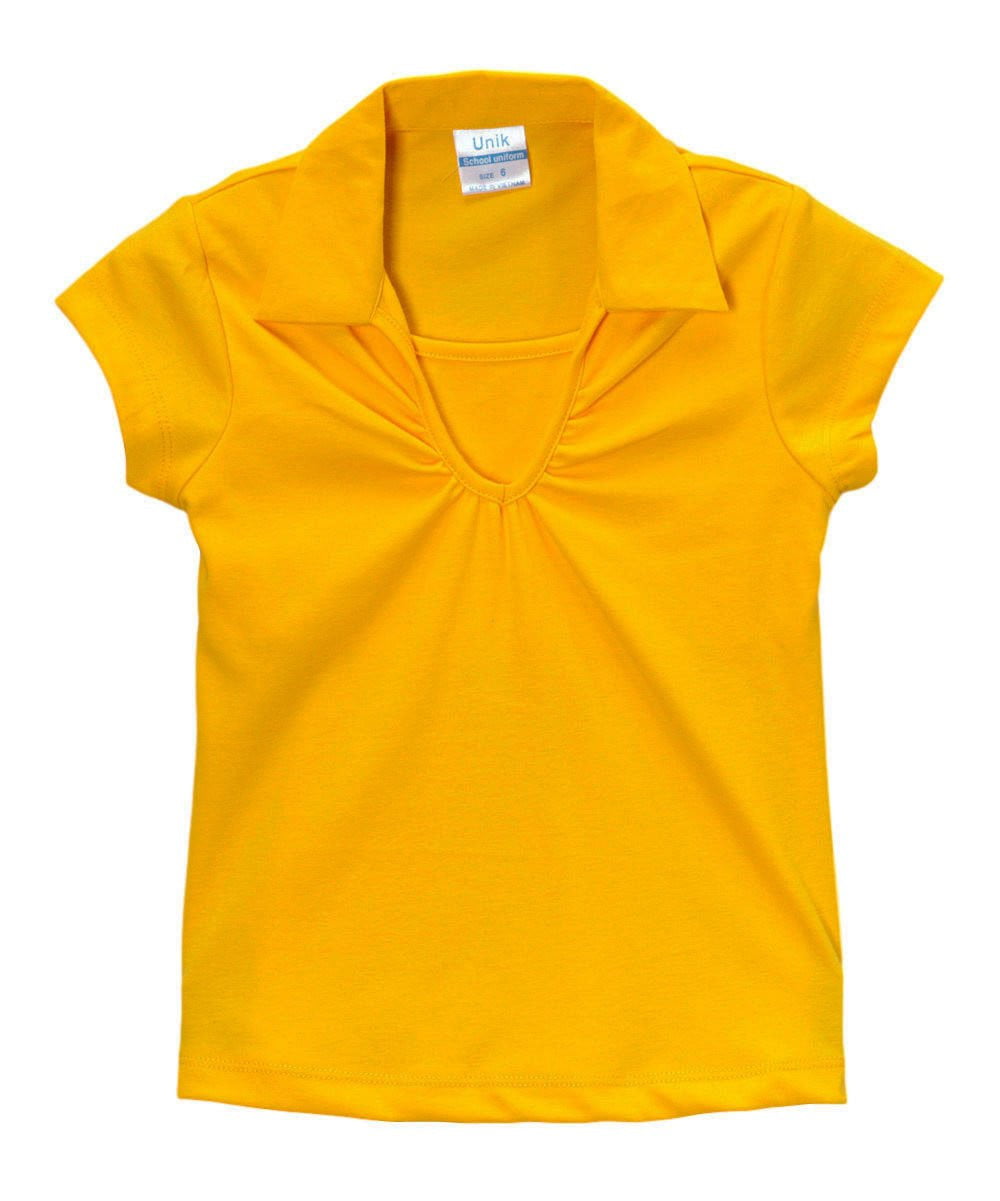 Girl's Uniform V-Neck Collar Shirt Polyester Cotton Fabric - White, Navy, Sky Blue, H. Green, Red, Burgundy, Purple, Yellow, Interlock Fabric, Sizes 5-18 (1 Piece)