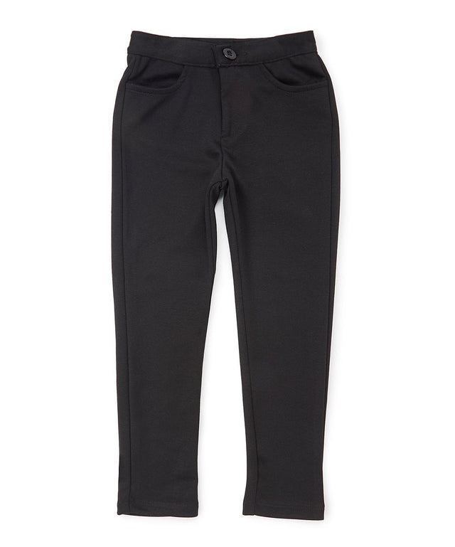 Girl Stretch School Uniform Pants - Black Stretch Fabric, Adjustable Waist, Sizes 4/5-16 (1 Pair)