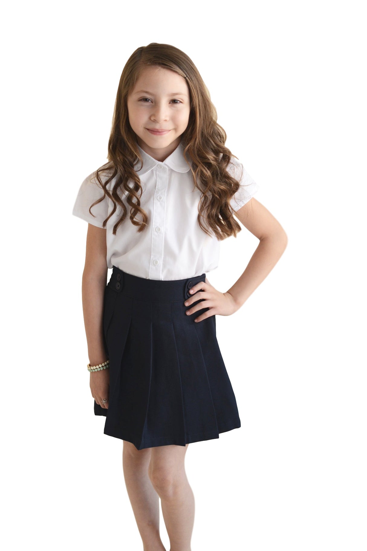 Girl's Navy Polyester Fabric - Pleated Uniform Skirt With Built-In Shorts, Navy, 4/5-16 (1 Piece)