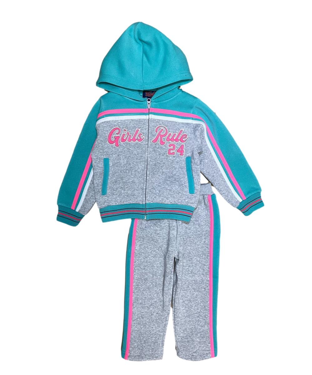 Girl Rule Polyester Fabric - Embroidery, Plum, D. Grey, L.Grey, 2 Piece (Multiple Sizes)