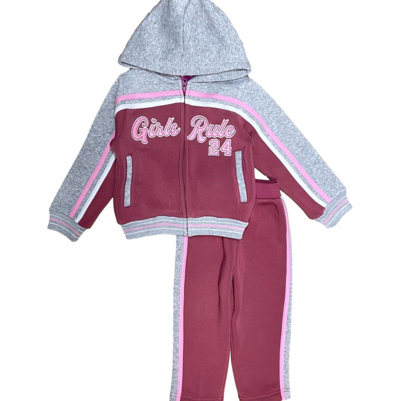Girl Rule Polyester Fabric - Embroidery, Plum, D. Grey, L.Grey, 2 Piece (Multiple Sizes)