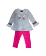 Kitty Whisker Polyester Fabric - Embroidered Kitty, Red, Rose, Grey, 2 Piece Set With Legging (1 Set)