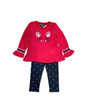 Kitty Whisker Polyester Fabric - Embroidered Kitty, Red, Rose, Grey, 2 Piece Set With Legging (1 Set)