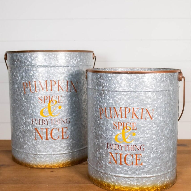 20” Nesting Galvanized Metal Pumpkin Spice Buckets - Set of 2
