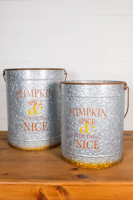 20” Nesting Galvanized Metal Pumpkin Spice Buckets - Set of 2