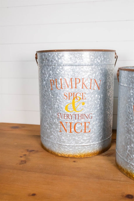 20” Nesting Galvanized Metal Pumpkin Spice Buckets - Set of 2