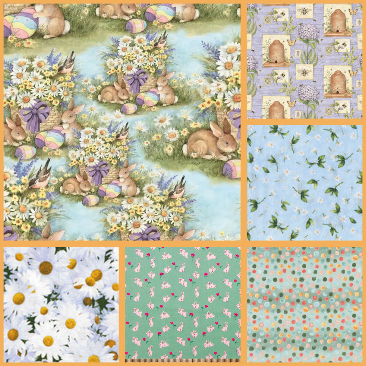 Quilting Cotton Garden Bunnies Easter Floral Susan Winget
