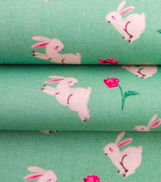 Quilting Cotton Garden Bunnies Easter Floral Susan Winget