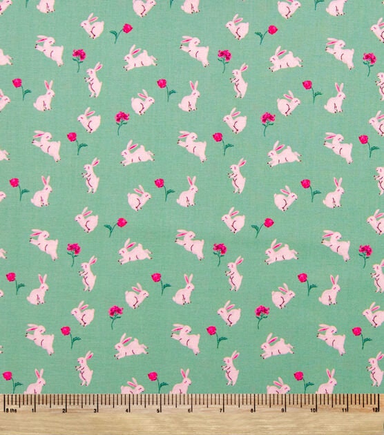 Quilting Cotton Garden Bunnies Easter Floral Susan Winget