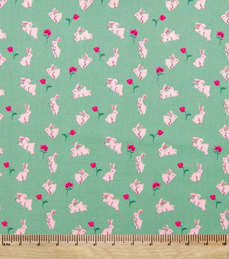Quilting Cotton Garden Bunnies Easter Floral Susan Winget