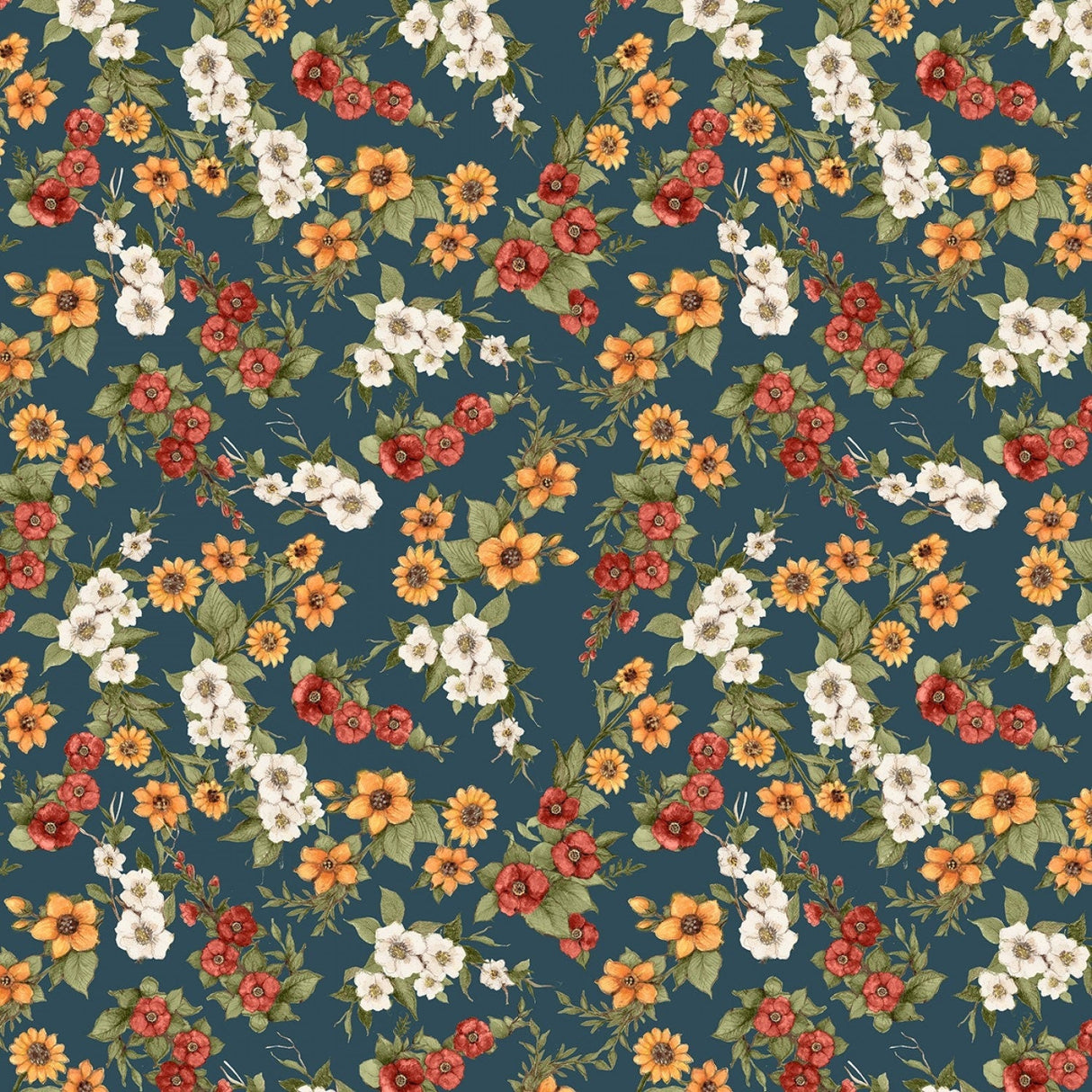 Quilting Cotton Garden Gate Roosters Floral Wilmington Prints