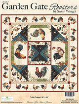 Quilting Cotton Garden Gate Roosters Teal Feather Texture Wilmington Prints