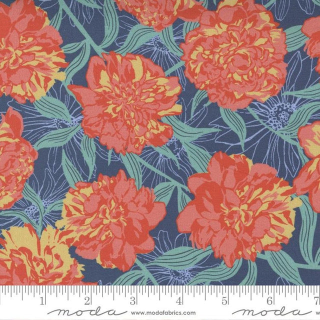 Quilting Cotton Garden Society Peony Blue Moda