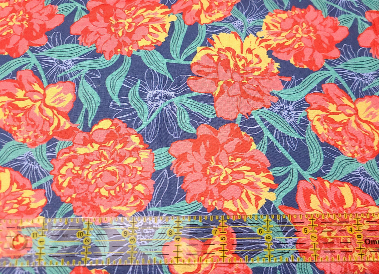 Quilting Cotton Garden Society Peony Blue Moda