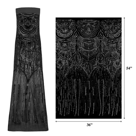 Gatsby Stretch Mesh Sequin Fabric - Black/Black, Black/Silver, Black/Red, Tan/Rose Gold, 54" Width (1 Yard)