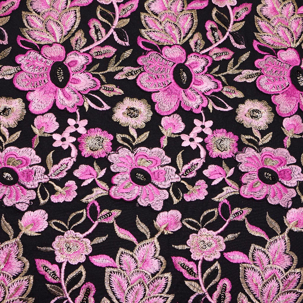Genevieve Embroidered Mesh Polyester Fabric - Floral Embroidery, 58" Width (1 Yard)