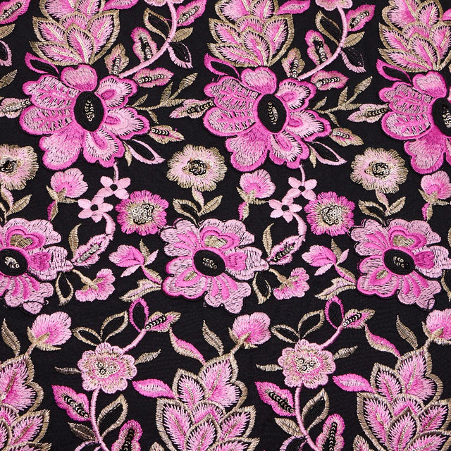 Genevieve Embroidered Mesh Polyester Fabric - Floral Embroidery, 58" Width (1 Yard)
