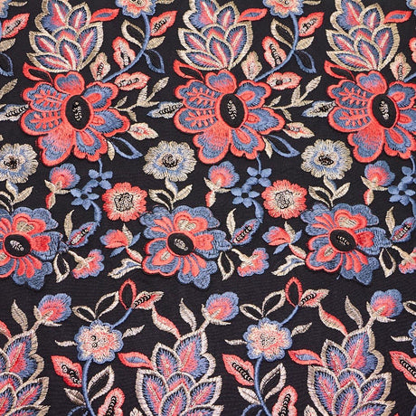 Genevieve Embroidered Mesh Fabric - Floral Pattern, 58" Width (1 Yard)