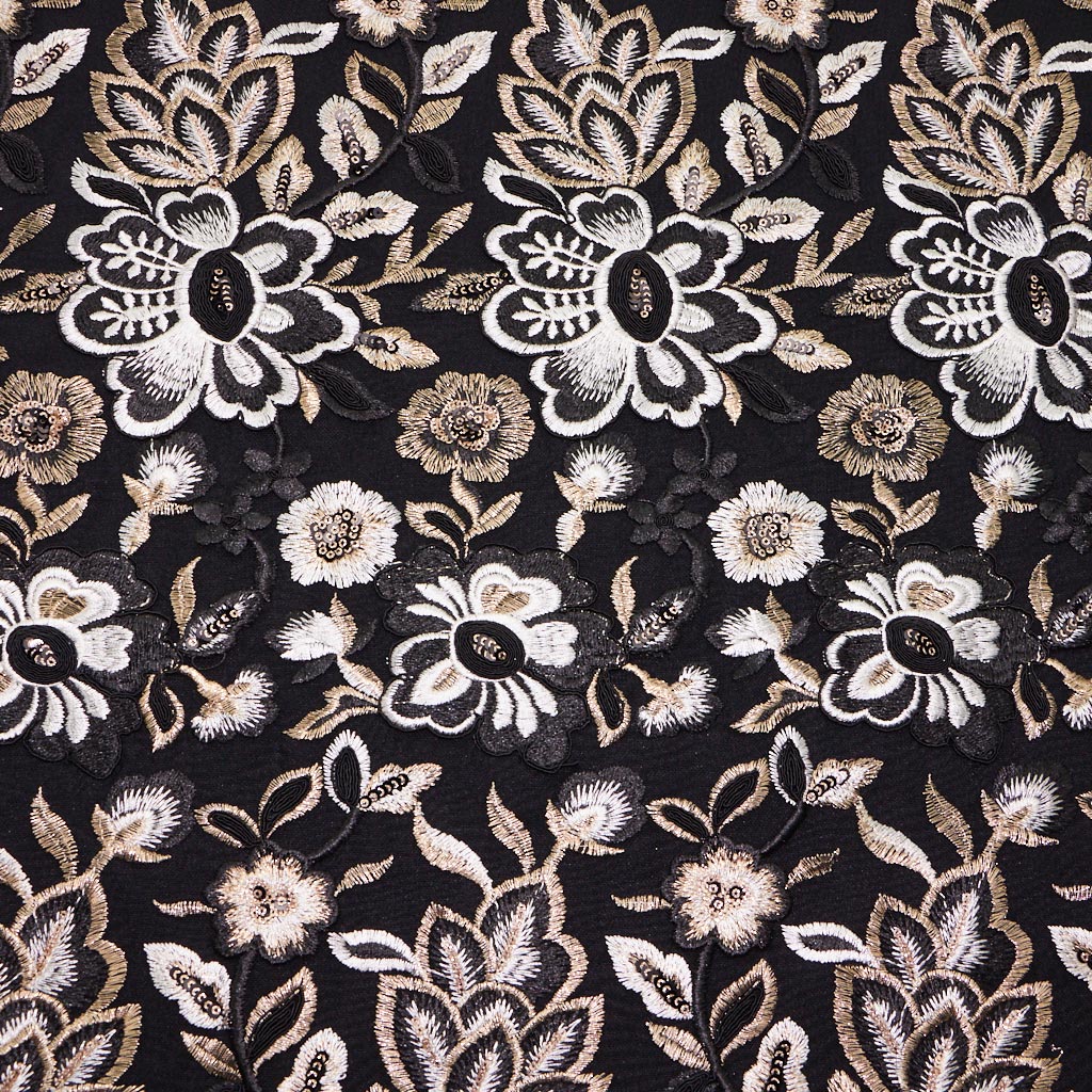 Genevieve Embroidered Mesh Polyester Fabric - Floral Embroidery, 58" Width (1 Yard)