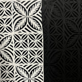 Geometric Floral Panel Polyester Foil Fabric - White On White, Black On Black, White On Beige, Black On White, 36" X 58" (1 Yard)