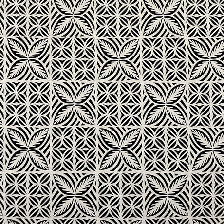 Geometric Floral Panel Polyester Foil Fabric - White On White, Black On Black, White On Beige, Black On White, 36" X 58" (1 Yard)