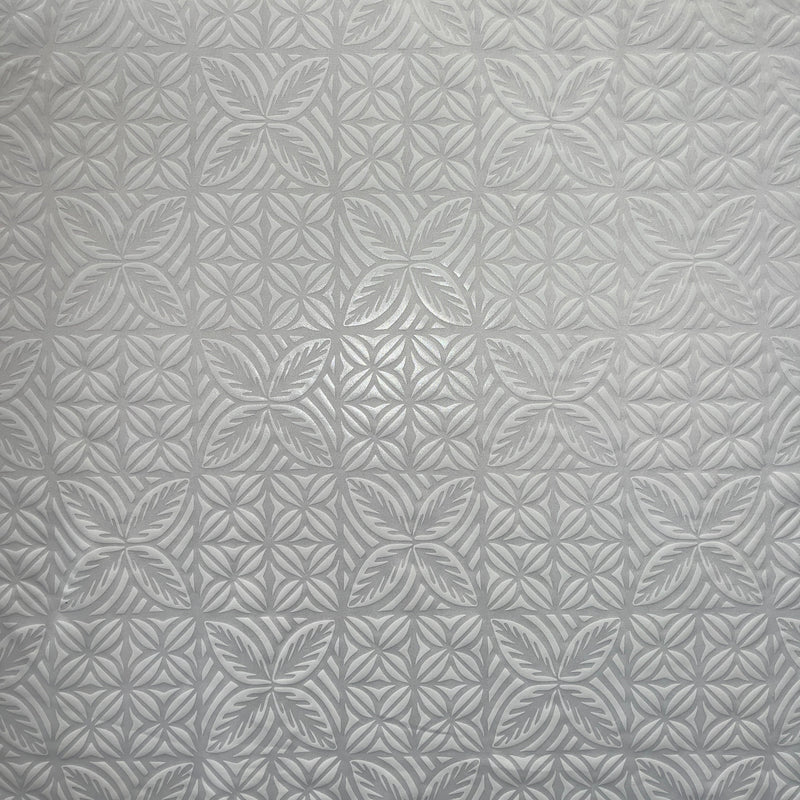 Geometric Floral Panel Polyester Foil Fabric - White On White, Black On Black, White On Beige, Black On White, 36" X 58" (1 Yard)