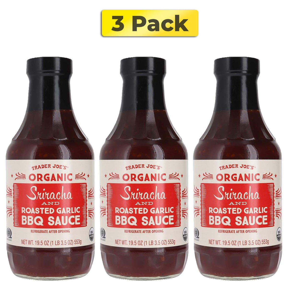 Trader Joe's Organic Sriracha and Roasted Garlic BBQ Sauce Bundle | 19.5 oz