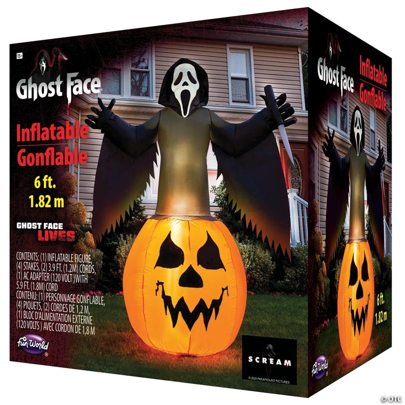 Ghost Face ® Pumpkin Lawn Inflatable Decoration - 6 Ft