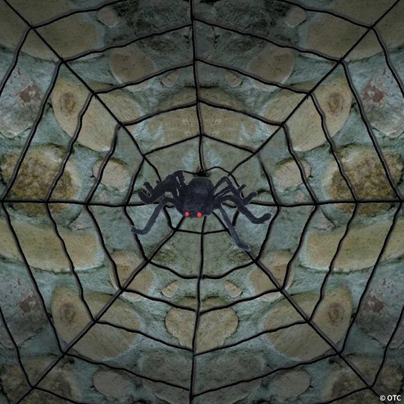 Giant Halloween Spider with Web Decoration Featuring Beady Eyes