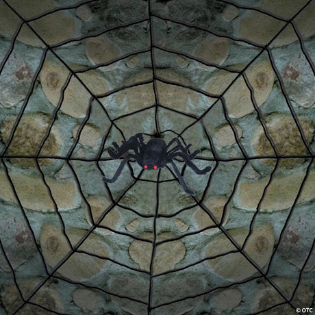 Giant Halloween Spider with Web Decoration Featuring Beady Eyes