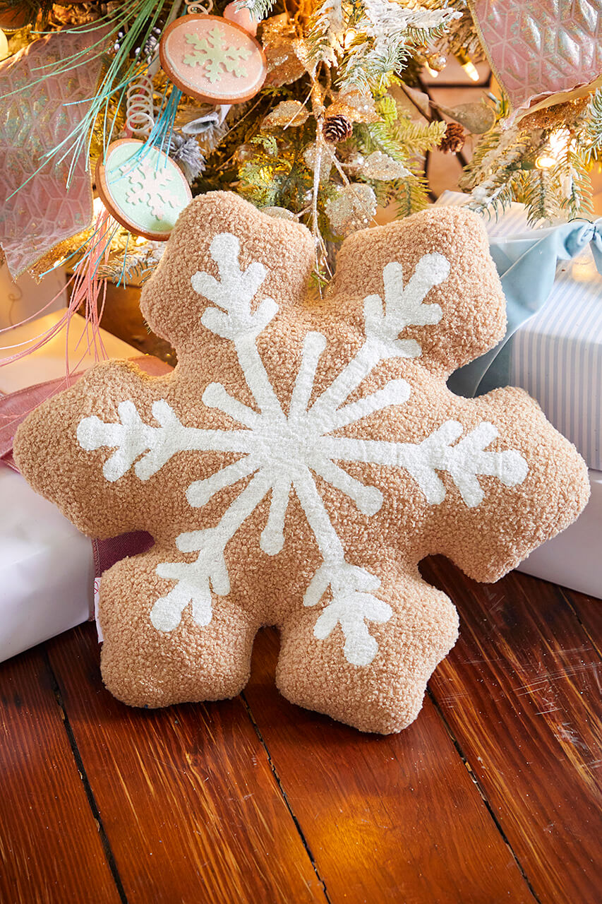 Embroidery Snowflake Pillow - Brown