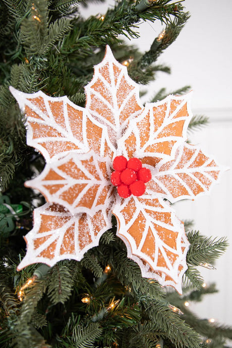 21” Gingerbread Poinsettia Stem with Red Berries