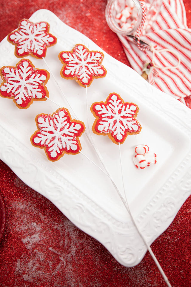 26” Iced Red and White Snowflake Spray