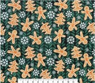 Quilting Cotton Gingerbread Cookie Tossed Christmas Fabric