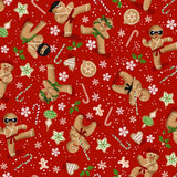 Quilting Cotton Gingerbread Ninja on Red Timeless Treasures