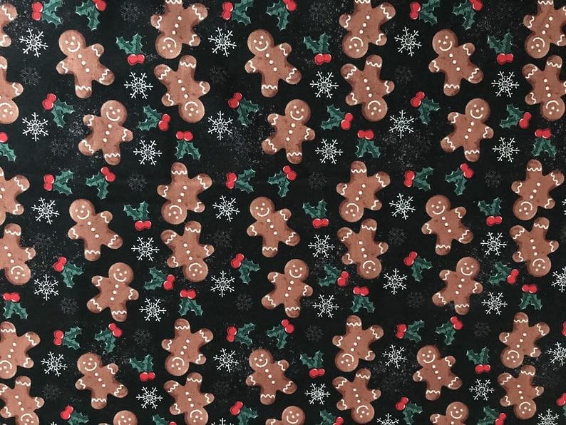 Quilting Cotton Gingerbread Men Black Christmas Fabric