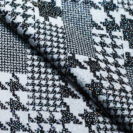 Gingham Style Polyester Spandex Fabric - Black and White Gingham Check, 58-60" Width, 4-Way Stretch (1 Yard)
