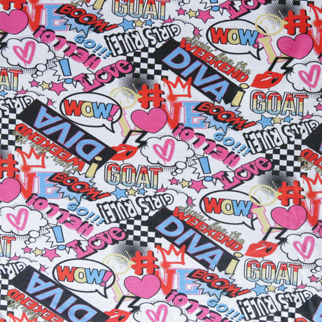 Cotton Lycra Jersey Knit Girls Rule Graffiti Print