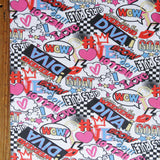 Cotton Lycra Jersey Knit Girls Rule Graffiti Print