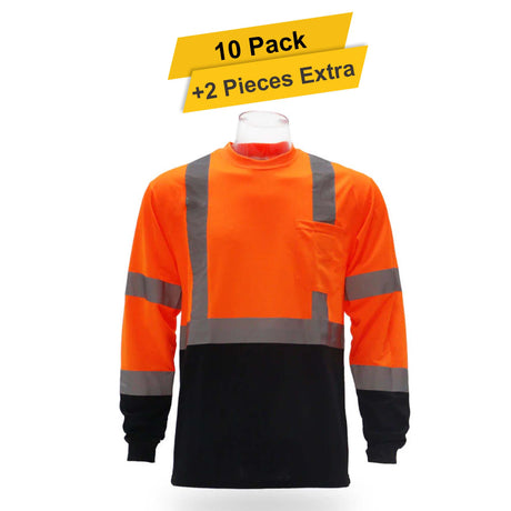 Long Sleeve Safety T-shirt  10 pack  100% polyester