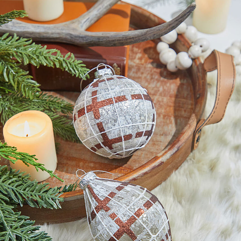 4"-5" Glass Forest Plaid Ball/Finial Ornament