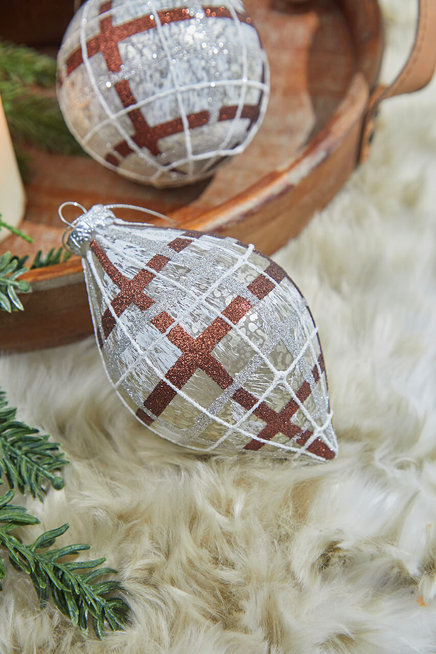4"-5" Glass Forest Plaid Ball/Finial Ornament