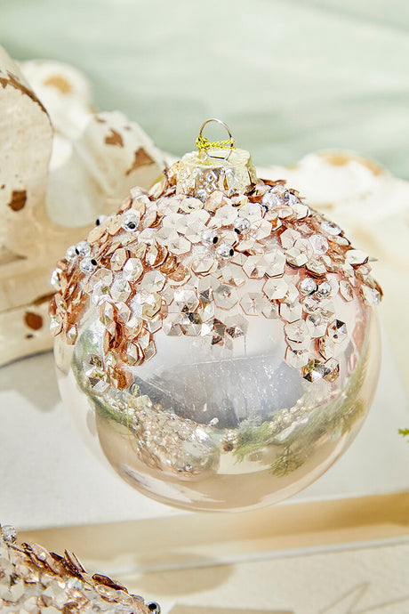 4” Blush Glass Sequin Ornament