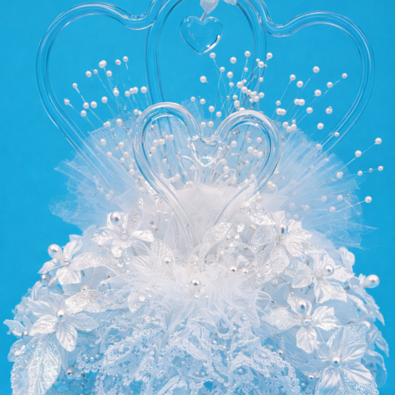 Glass Heart & Swans Topper in Dome, P440, 10" high