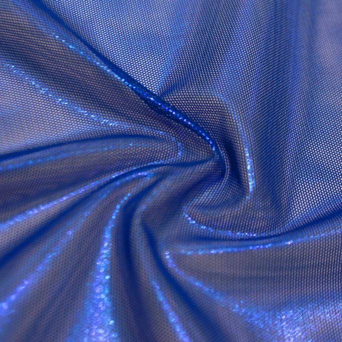 Glaze Foiled Stretch Mesh Fabric - Gunmetal, Gold, Pacific Blue/Royal, 57" Width (1 Yard)