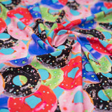 Glazed Doughnuts Printed Nylon Spandex Fabric - Printed Doughnut Pattern, Blue, 55/56" Width (1 Yard)