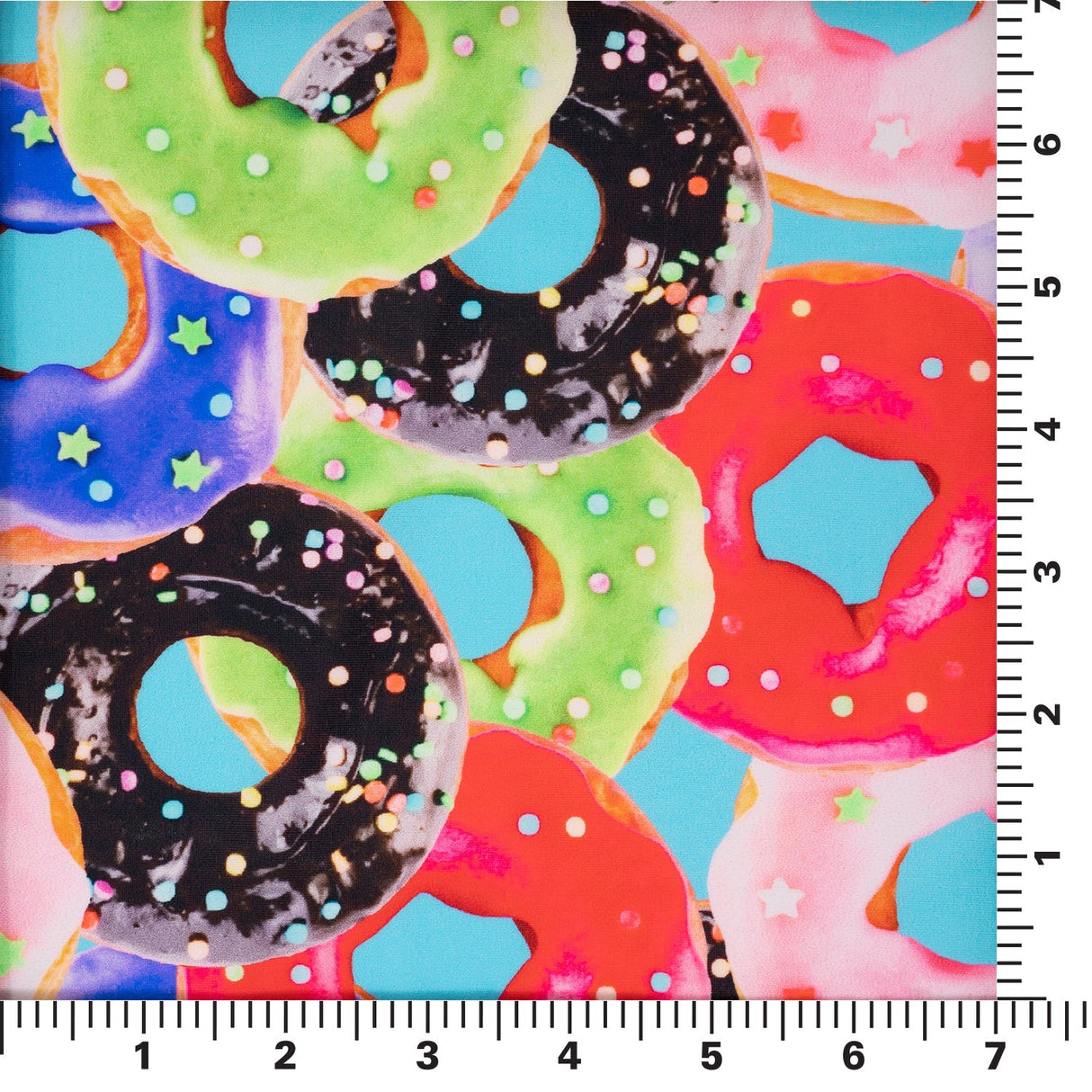 Glazed Doughnuts Printed Nylon Spandex Fabric - Printed Doughnut Pattern, Blue, 55/56" Width (1 Yard)