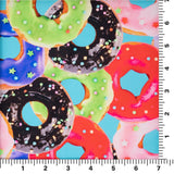 Glazed Doughnuts Printed Nylon Spandex Fabric - Printed Doughnut Pattern, Blue, 55/56" Width (1 Yard)