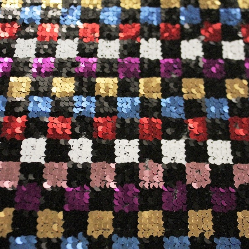 Glistenup Stretch Mesh Sequin Fabric - Black Multi Sequin Embroidered Mesh, 55/56" Width (1 Yard)