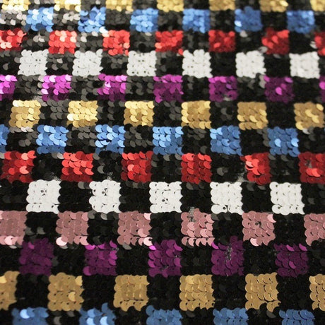 Glistenup Stretch Mesh Sequin Fabric - Black Multi Sequin Embroidered, 55/56" Width (1 Yard)